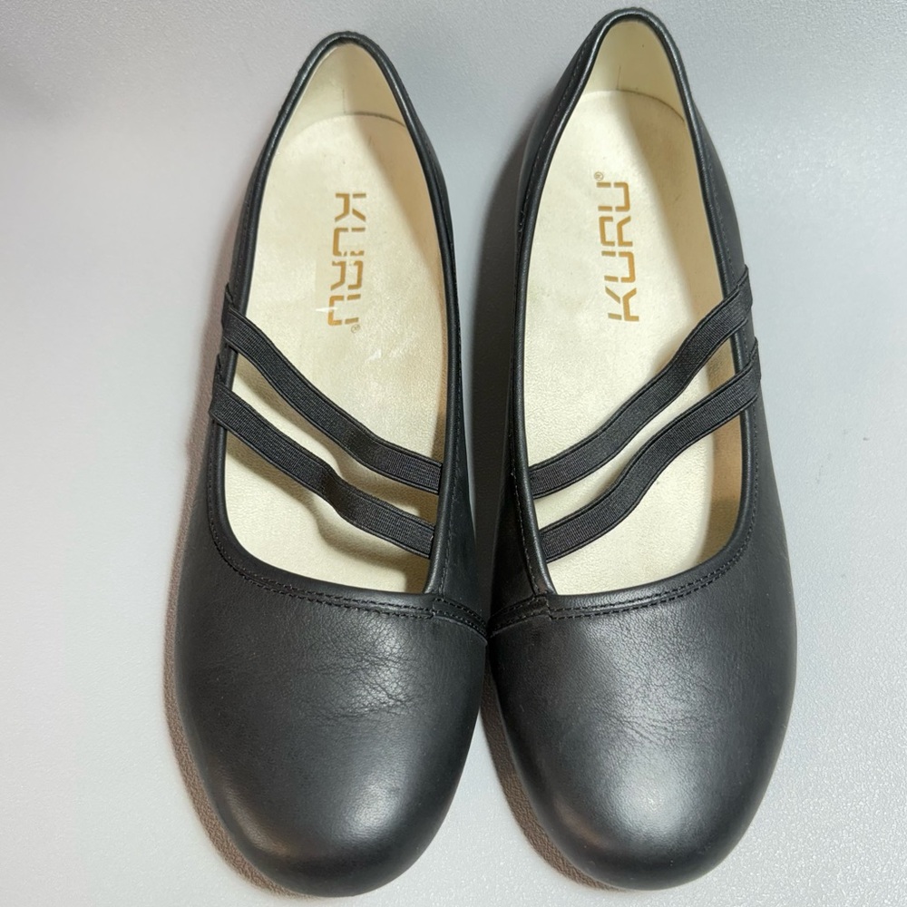 KURU Bella Black Leather Elastic Strap Mary Jane Ballet Flats - Picture 5 of 12
